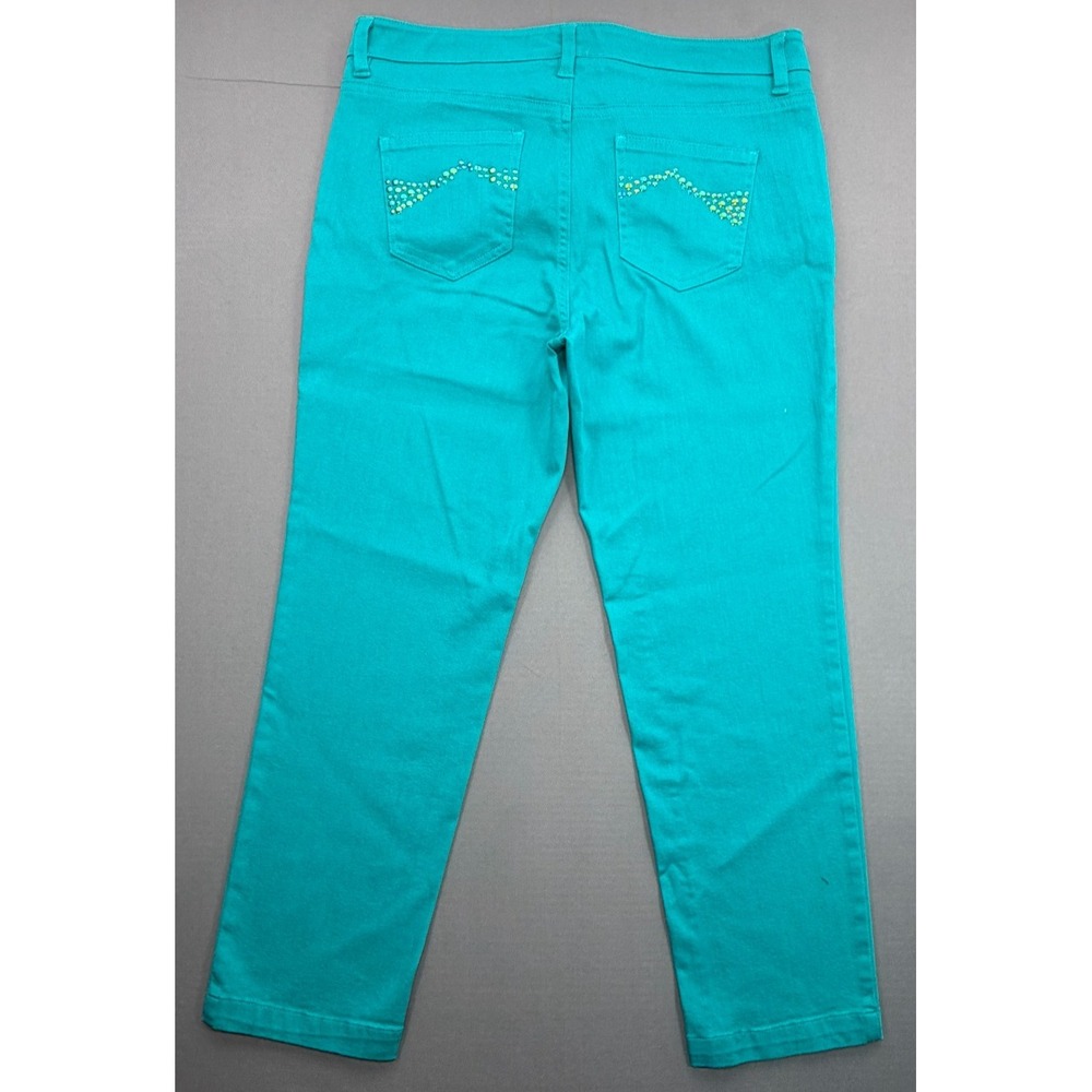 Jones New York Sport Petite Pants Aqua Green Rhinestone Stretch NWT | Womens 10P - Picture 11 of 15